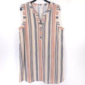 THML Anthropologie LINEN Blend Striped Sleeveless Mini Dress WCT911-DB LARGE‎